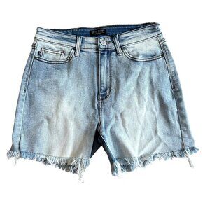 Judy Blue Women's Size L High-Rise Distressed Denim Shorts Light Wash Frayed